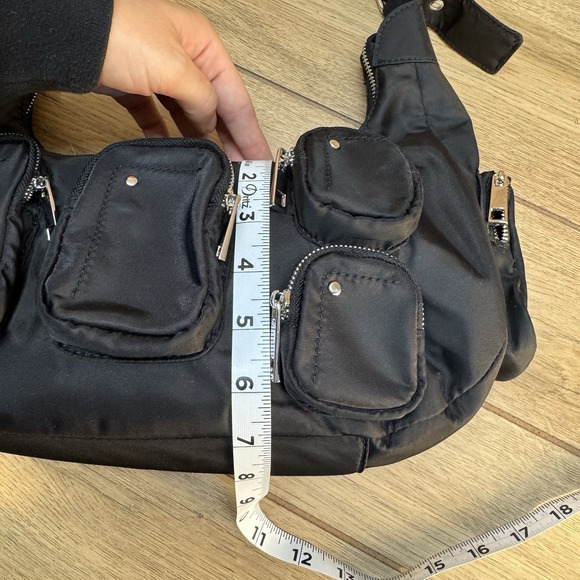 Nunoo Sally Black Nylon Shoulder Bag Purse‎ Grunge Gothic Moto Biker - Picture 12 of 12